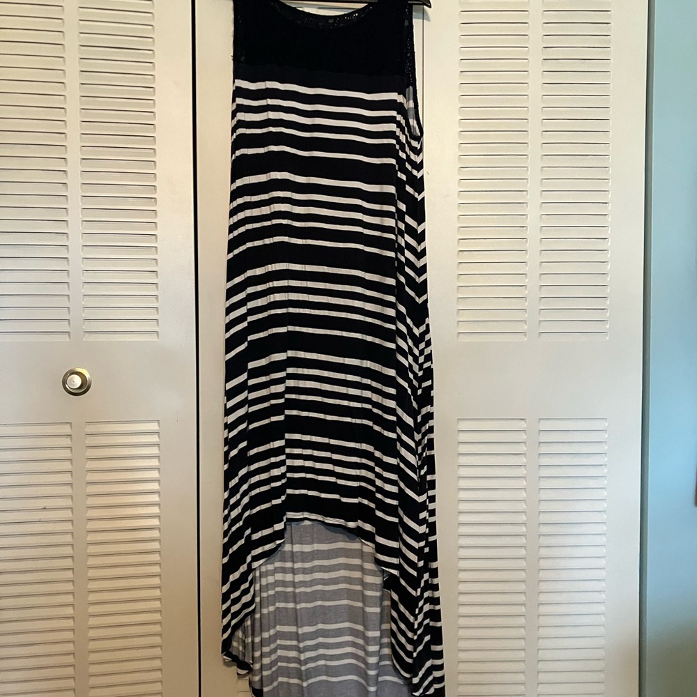 Lane Bryant Navy and White Striped High Low Dress